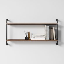 Modern Minimalist Wooden Shelf Made of Walnut Modern Minimalist Wooden Shelf Made of Walnut on two black metal profiles
