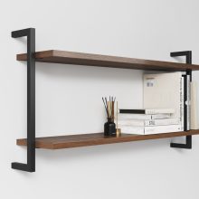 Two Modern Minimalist Wooden Shelfs Made of Walnut-2 Two Modern Minimalist Wooden Shelfs Made of Walnut with two black metal profile - side view